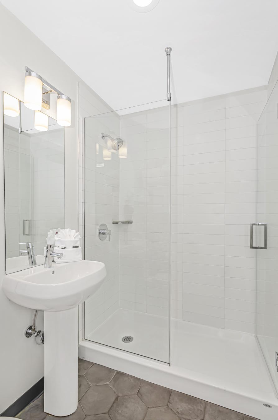 Glass shower and vanity 